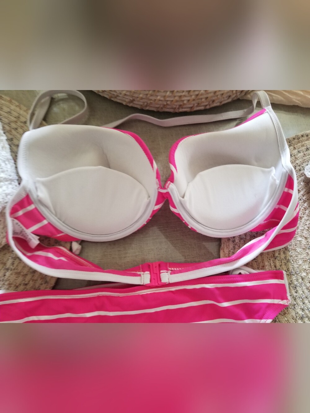 Pink White Stripe Bikini Set, Push Up Top 38 B   Bottom Size 6,  Size Medium - Picture 2 of 5